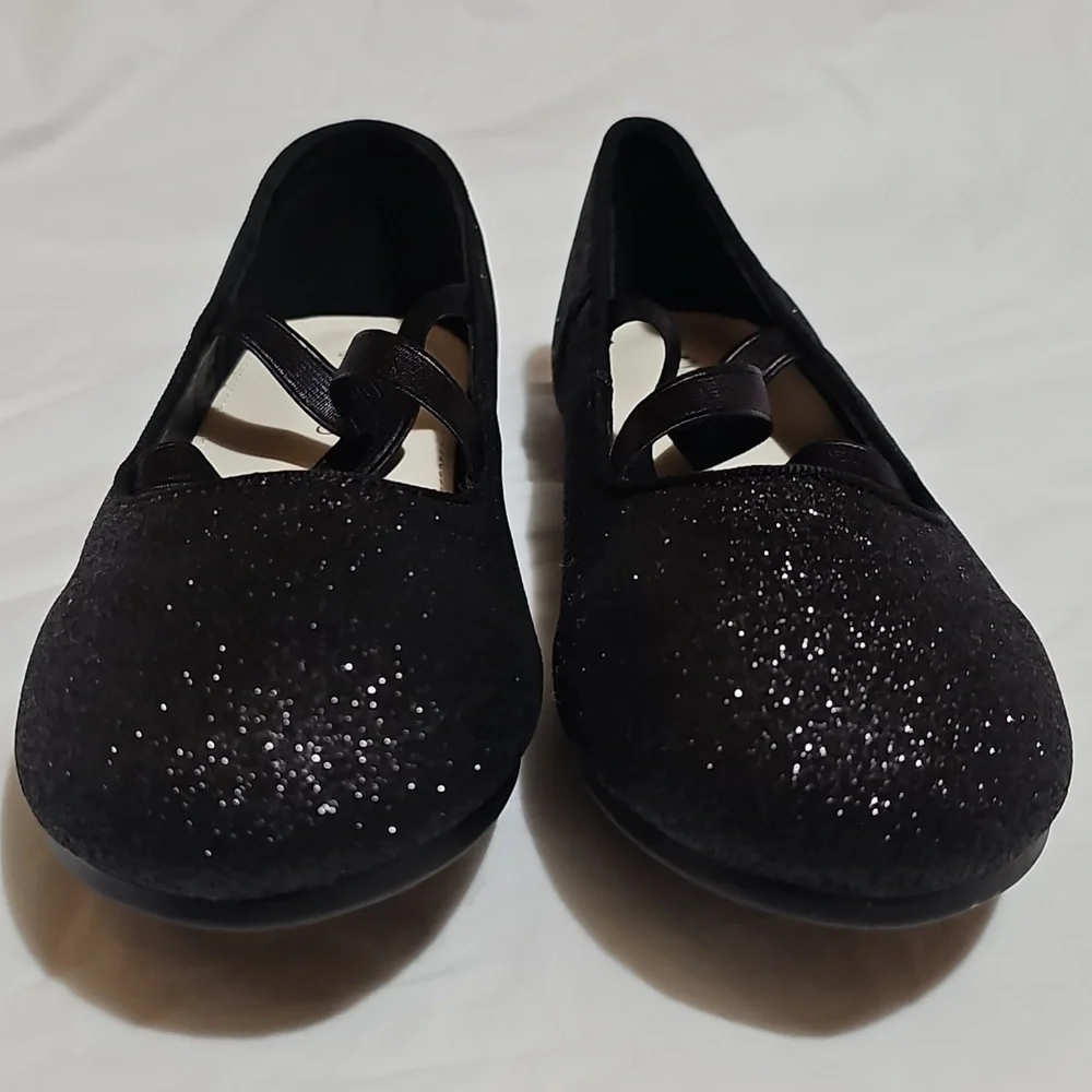 MEI MACLEOD Girls Size 5 Black Glitter Strappy Flats Used